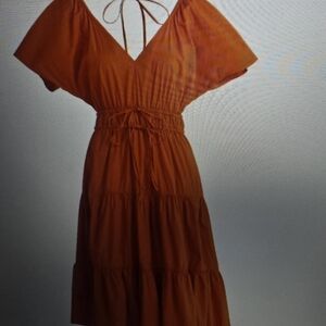 Chic Orange Midi Dress with Tie-Back